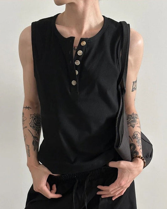 ヘンリーネック ノースリーブTシャツ-se0033