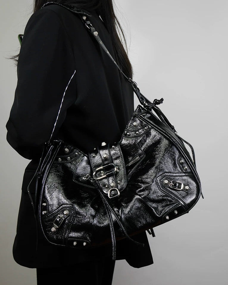 シルバーハードウェア バックルアクセントバッグ-se0190