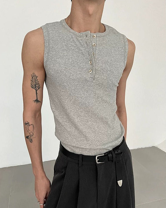 ヘンリーネック ノースリーブTシャツ-se0033