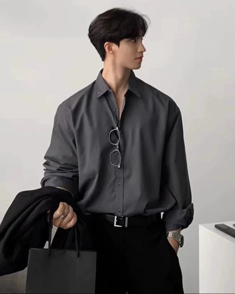 韓国風ルーズシルエット レギュラーカラーシャツ-se0043