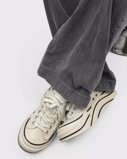 ウェーブソール フリンジデザイン 厚底ローカットスニーカー-se0179