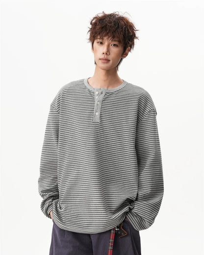 ボーダー・ヘンリーネック ロングスリーブTシャツ-se0092