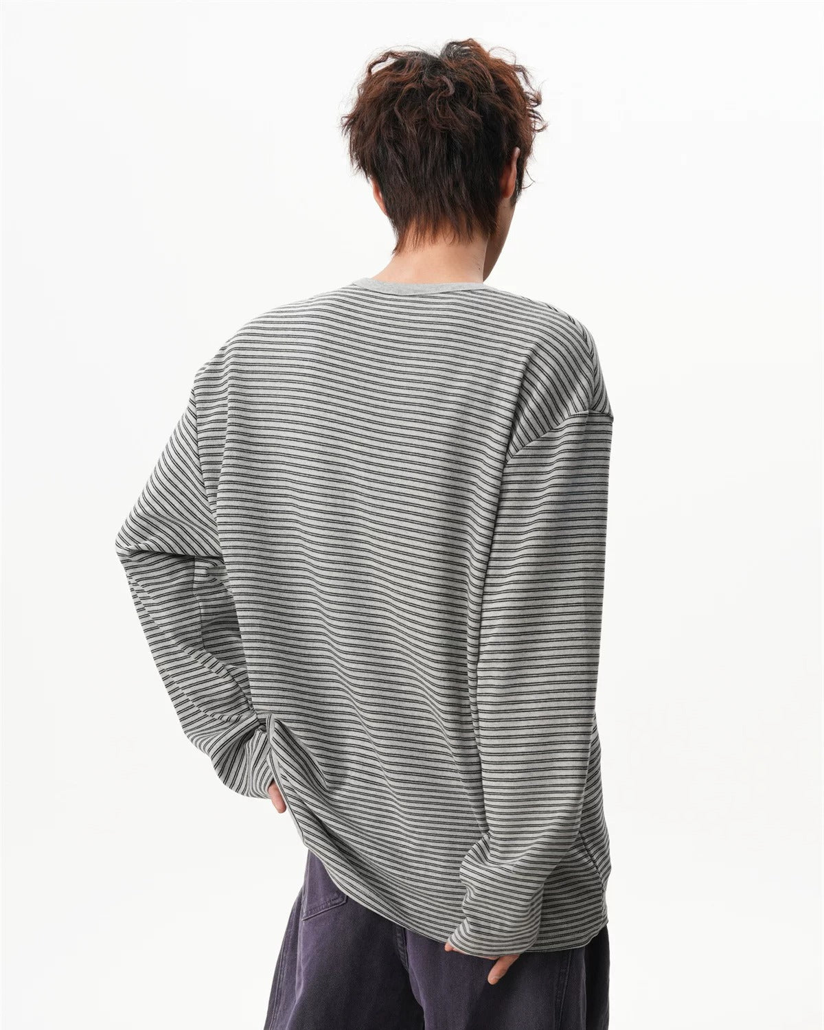 ボーダー・ヘンリーネック ロングスリーブTシャツ-se0092