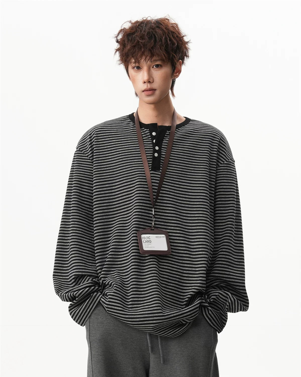 ボーダー・ヘンリーネック ロングスリーブTシャツ-se0092