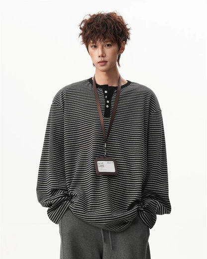 ボーダー・ヘンリーネック ロングスリーブTシャツ-se0092