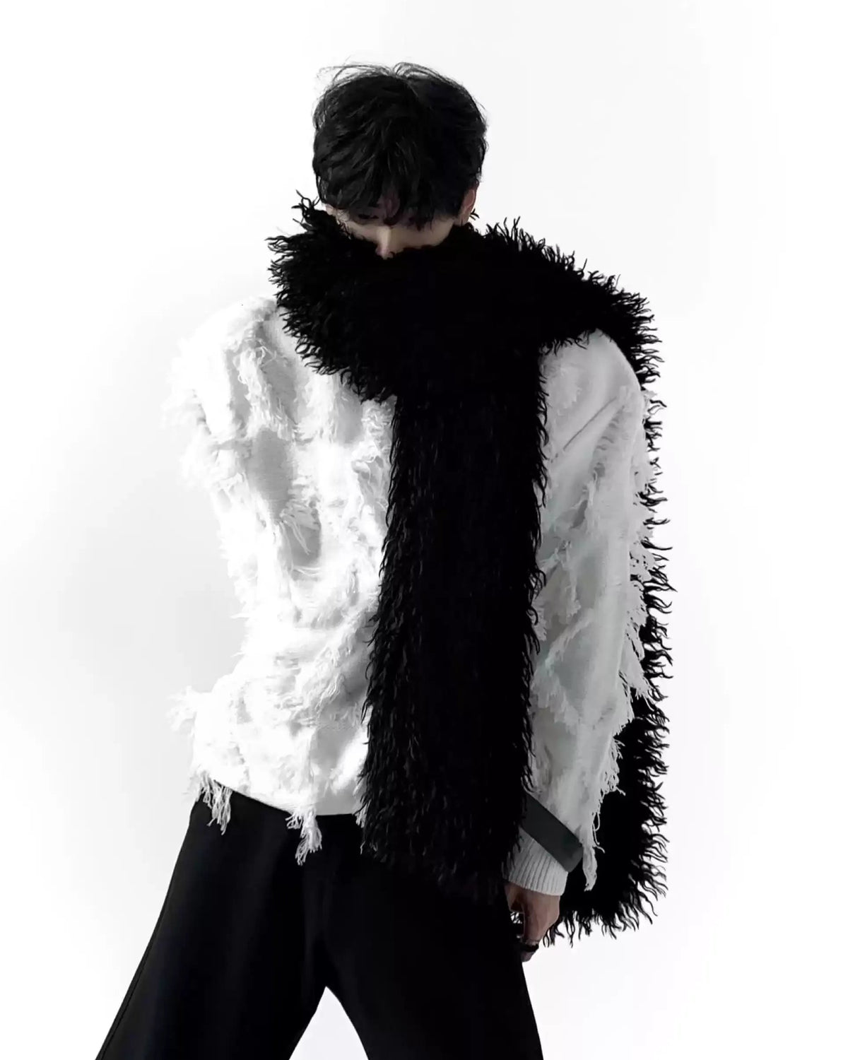 ロングシャギー モノトーン マフラー-se0072