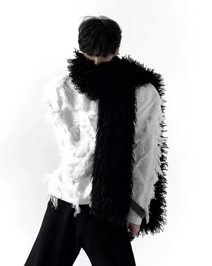 ロングシャギー モノトーン マフラー-se0072